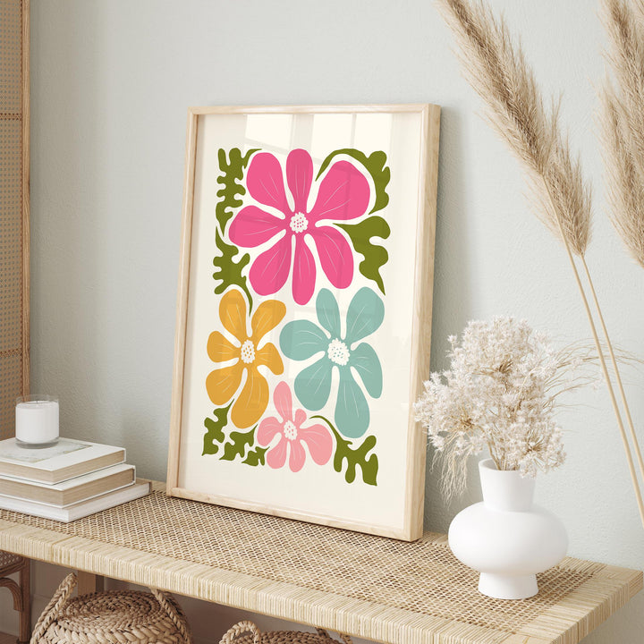 Scandinavian Wild Flowers Matisse Style Print, Abstract Floral Wall Art, Trendy Colourful Nordic Poster, Modern Botanical Living Room Decor
