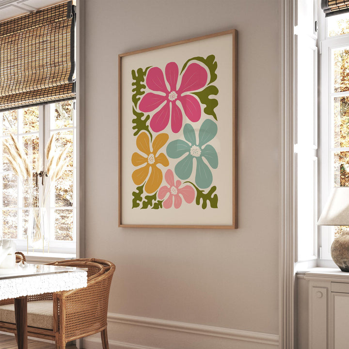 Scandinavian Wild Flowers Matisse Style Print, Abstract Floral Wall Art, Trendy Colourful Nordic Poster, Modern Botanical Living Room Decor
