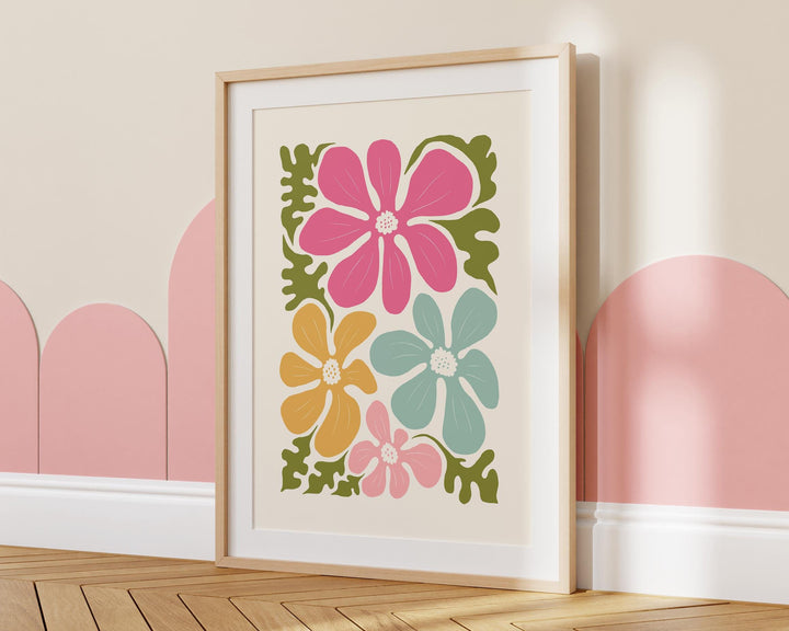 Scandinavian Wild Flowers Matisse Style Print, Abstract Floral Wall Art, Trendy Colourful Nordic Poster, Modern Botanical Living Room Decor