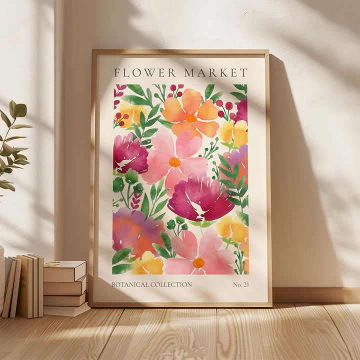 Bright Flower Market Print, Wild Flower Wall Art, Flower Market Poster, Living Room Print, Bedroom Wall Décor, Modern Watercolour Floral Art