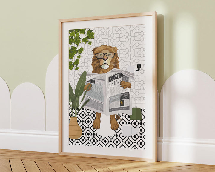Lion Black And White Bathroom Wall Art, Funny Animal Bathroom Prints, Toilet Art, Monochrome Decor, Maximalist Wall Art, Bathroom Poster