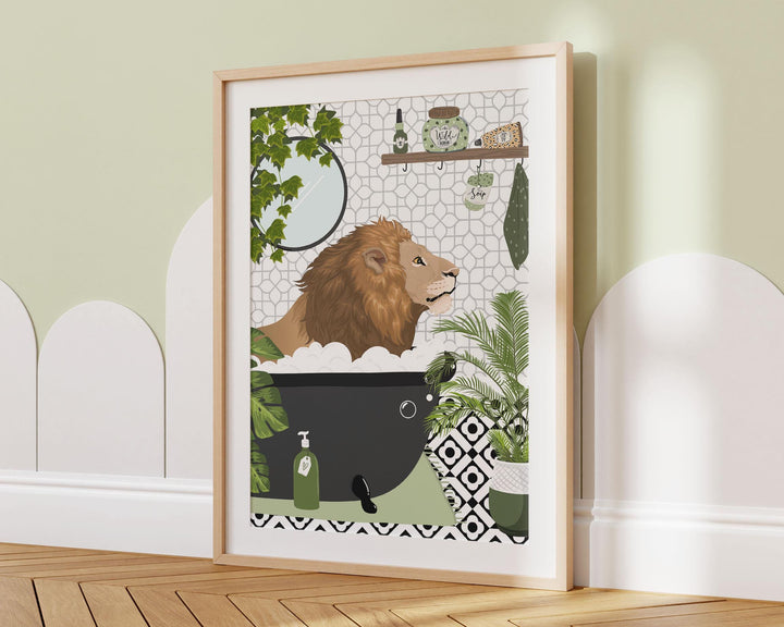 Lion Black And White Bathroom Wall Art, Funny Animal Bathroom Prints, Toilet Art, Kids Bathroom Decor, Maximalist Wall Art, Bathroom Poster