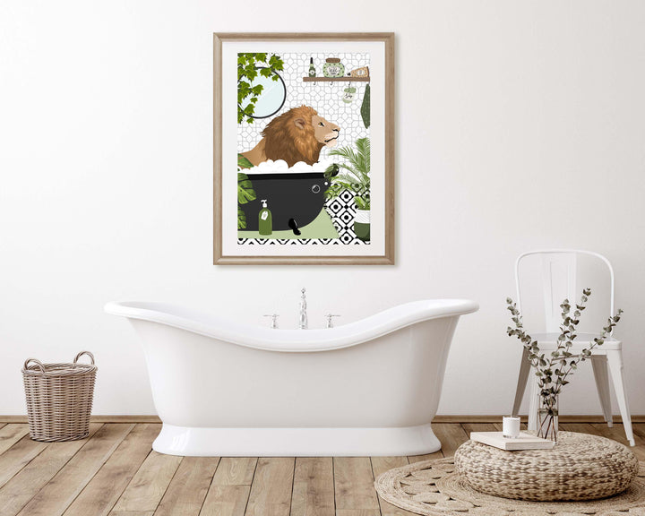 Lion Black And White Bathroom Wall Art, Funny Animal Bathroom Prints, Toilet Art, Kids Bathroom Decor, Maximalist Wall Art, Bathroom Poster