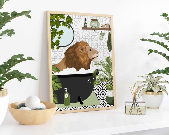Lion Black And White Bathroom Wall Art, Funny Animal Bathroom Prints, Toilet Art, Kids Bathroom Decor, Maximalist Wall Art, Bathroom Poster