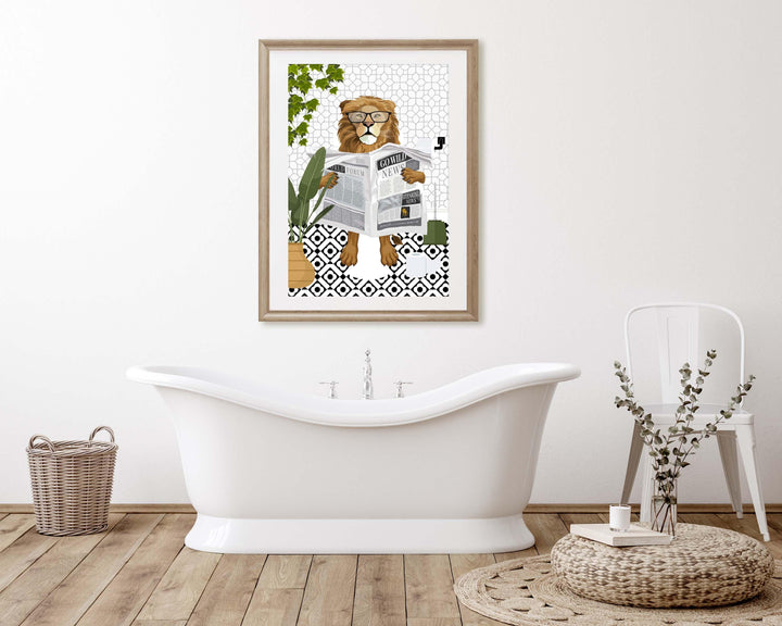 Lion Black And White Bathroom Wall Art, Funny Animal Bathroom Prints, Toilet Art, Monochrome Decor, Maximalist Wall Art, Bathroom Poster