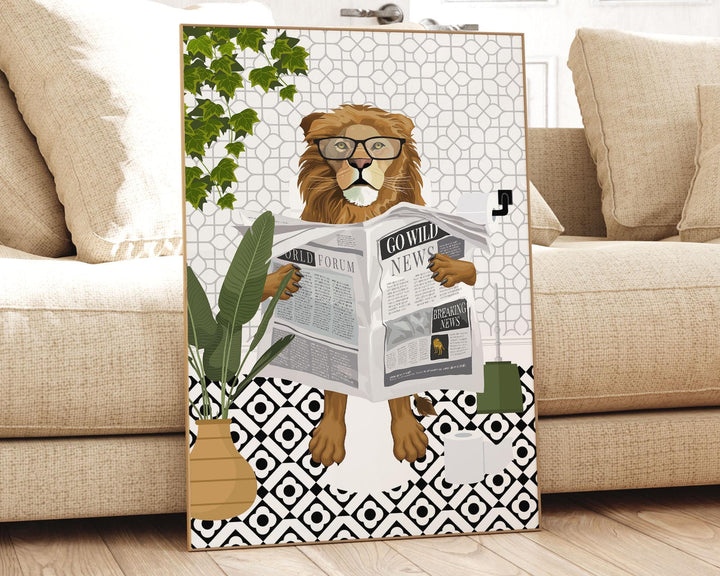Lion Black And White Bathroom Wall Art, Funny Animal Bathroom Prints, Toilet Art, Monochrome Decor, Maximalist Wall Art, Bathroom Poster
