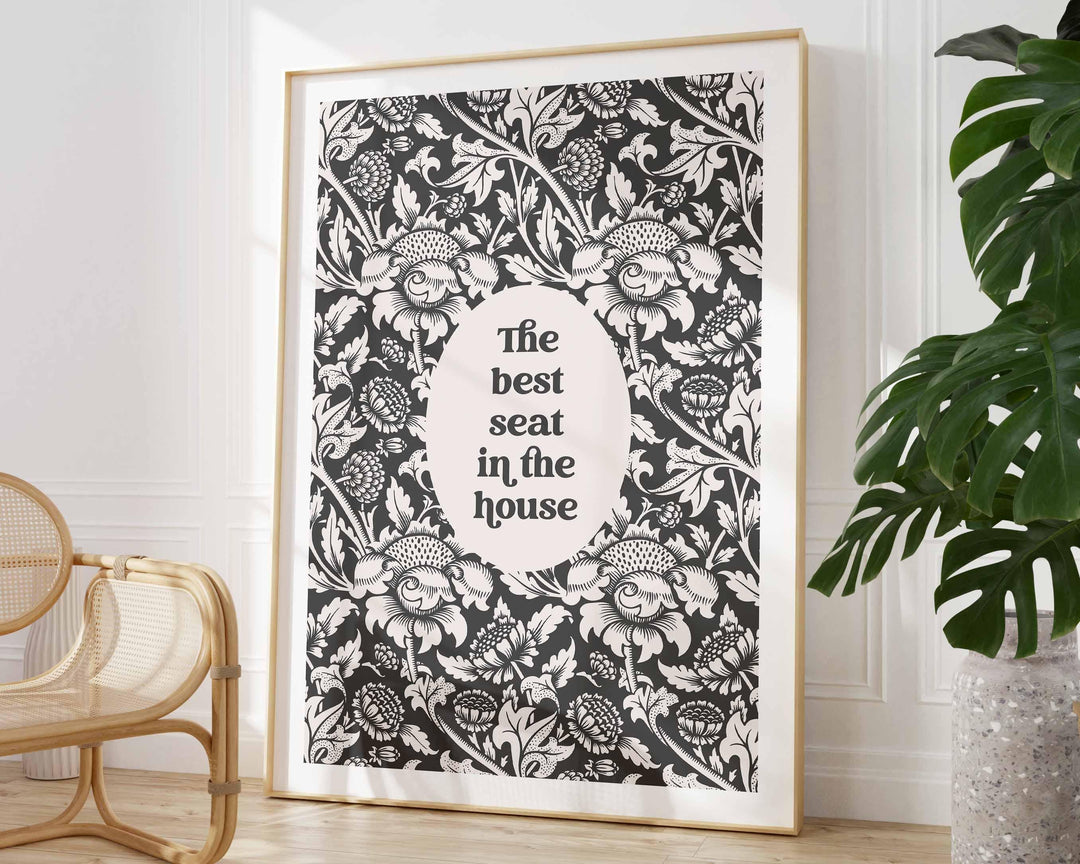 Funny Bathroom Quote Print, Vintage Bathroom Humour Grey Wall Art, Best Seat In The House Art, Guest Toilet Sign, Unique Gift For Couple