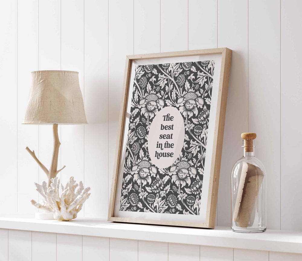 Funny Bathroom Quote Print, Vintage Bathroom Humour Grey Wall Art, Best Seat In The House Art, Guest Toilet Sign, Unique Gift For Couple