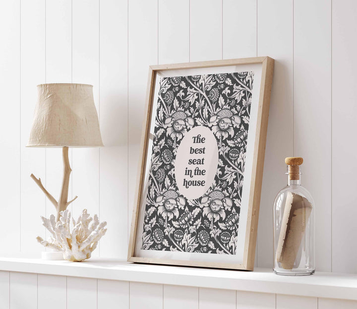 Funny Bathroom Quote Print, Vintage Bathroom Humour Grey Wall Art, Best Seat In The House Art, Guest Toilet Sign, Unique Gift For Couple