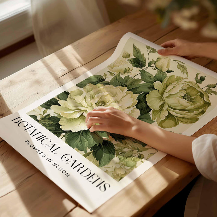 Set of 2 Vintage Botanical Prints, Shabby Chic Floral Home Garden Decor, Antique Flowers Wall Art, Country Farmhouse Pastel Green Print Set