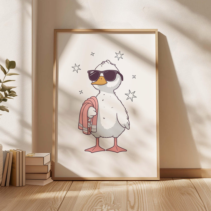 Cute Bathroom Duck Sunglasses Poster, Funny Duck Aesthetic Wall Art, Trendy Silly Goose Nursery Room Decor, It Girl Modern Sassy Duck Print