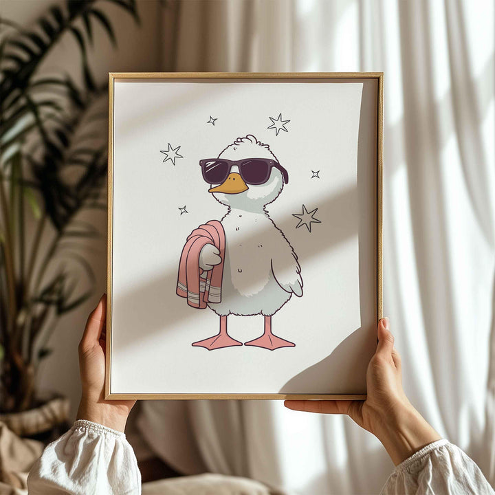 Cute Bathroom Duck Sunglasses Poster, Funny Duck Aesthetic Wall Art, Trendy Silly Goose Nursery Room Decor, It Girl Modern Sassy Duck Print
