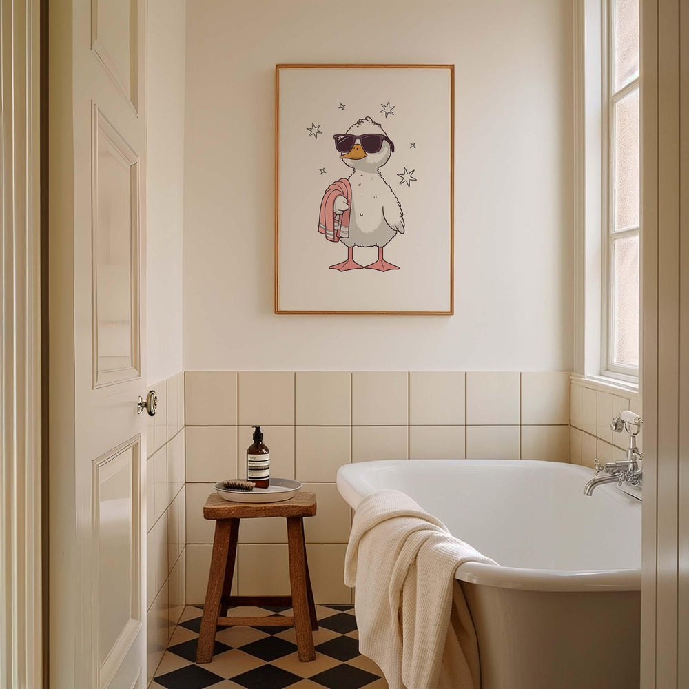 Cute Bathroom Duck Sunglasses Poster, Funny Duck Aesthetic Wall Art, Trendy Silly Goose Nursery Room Decor, It Girl Modern Sassy Duck Print