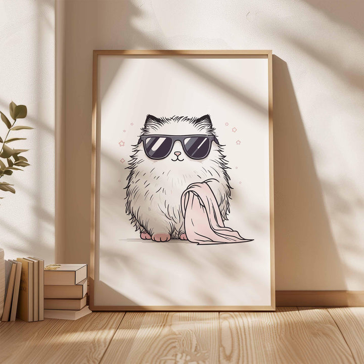 Cute Bathroom Cat In Sunglasses Poster, Funny Cat Aesthetic Wall Art, Trendy Quirky Cat Nursery Room Decor, It Girl Modern Sassy Cat Print