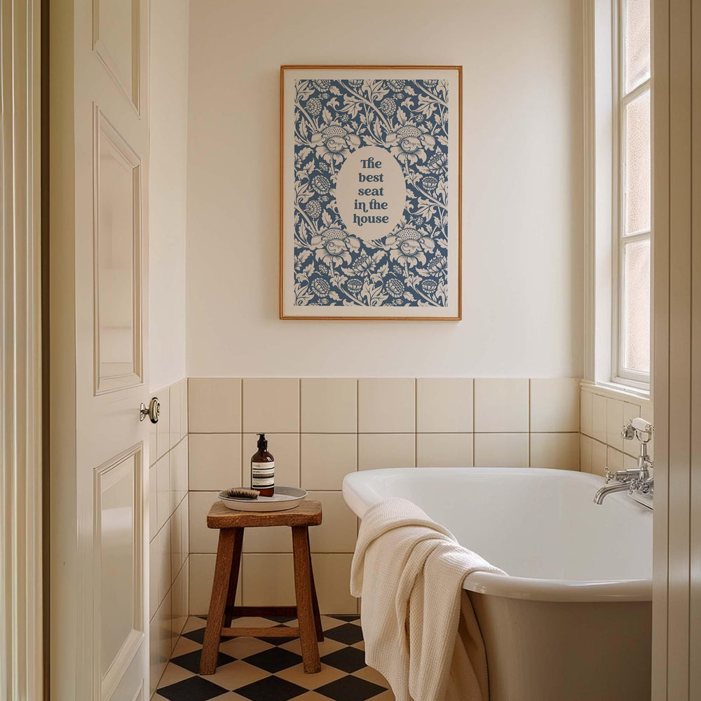 Funny Bathroom Quote Print, Vintage Bathroom Humour Wall Art, Best Seat In The House Toilet Art, Guest Bathroom Sign, Unique Gift For Her