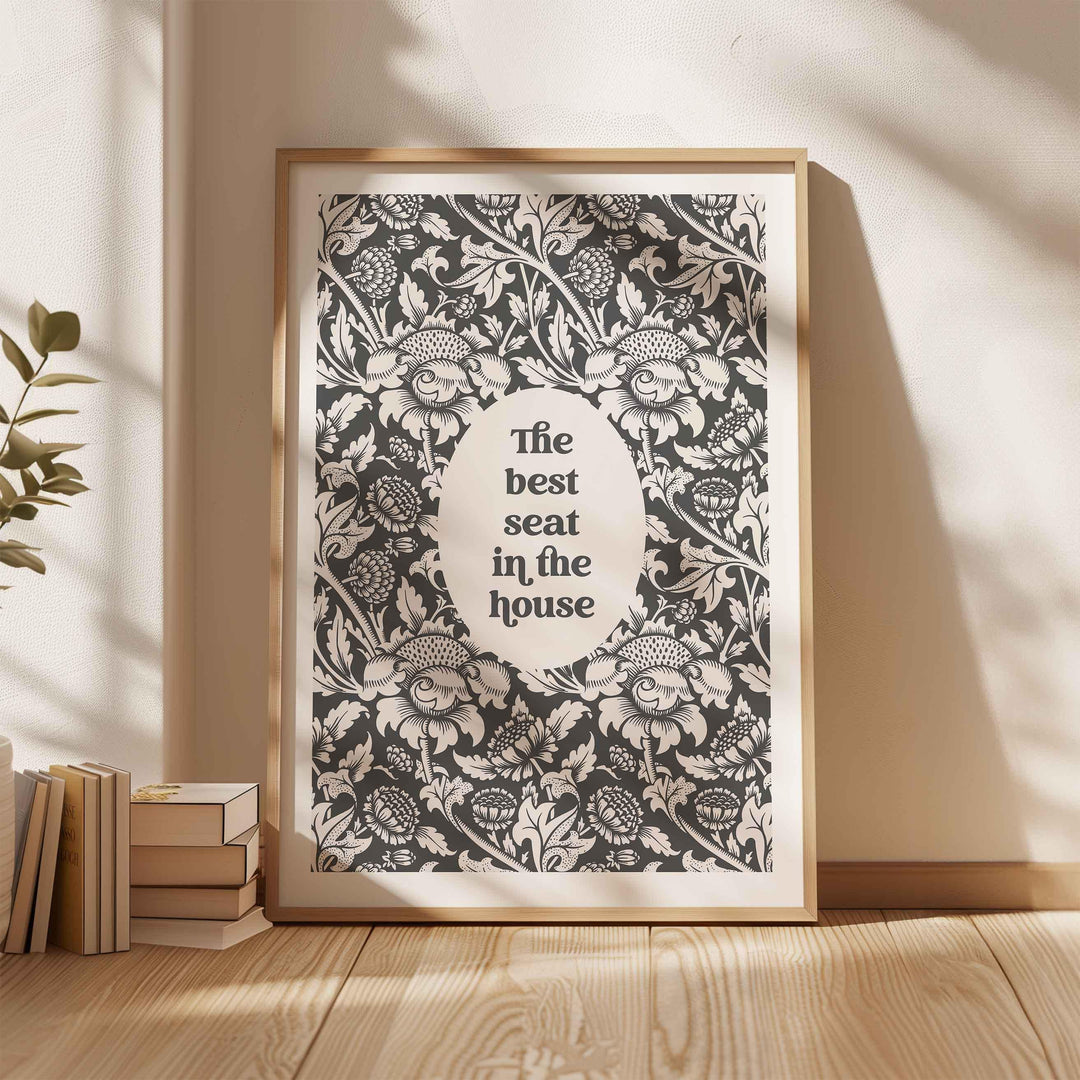 Funny Bathroom Quote Print, Vintage Bathroom Humour Grey Wall Art, Best Seat In The House Art, Guest Toilet Sign, Unique Gift For Couple