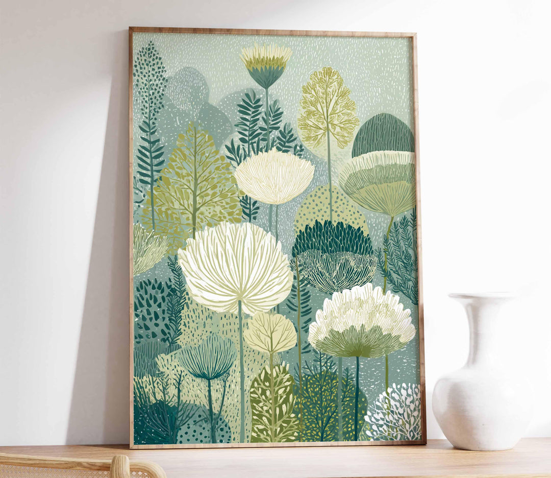 Abstract Plant Wall Art, Tall Garden Flowers Print, Neutral Cream Cow Parsley Poster, Botanical Wildflower Picture, Meadow Field Art Decor