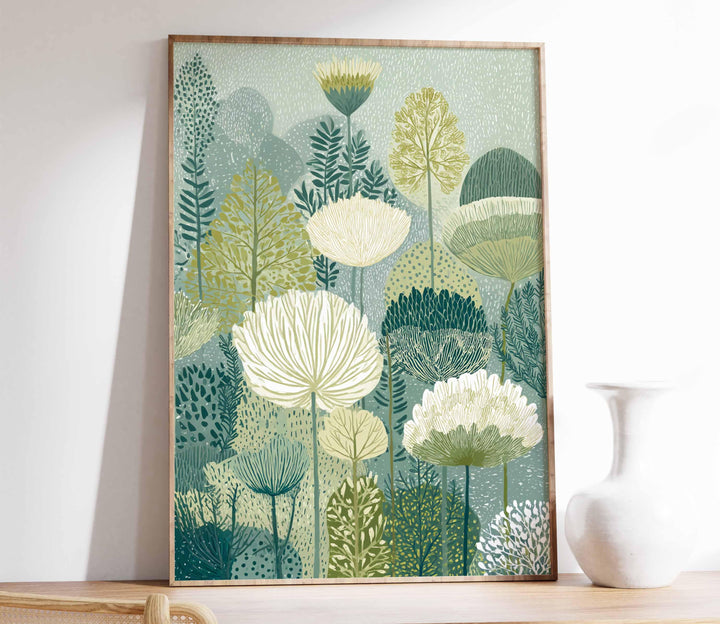 Abstract Plant Wall Art, Tall Garden Flowers Print, Neutral Cream Cow Parsley Poster, Botanical Wildflower Picture, Meadow Field Art Decor