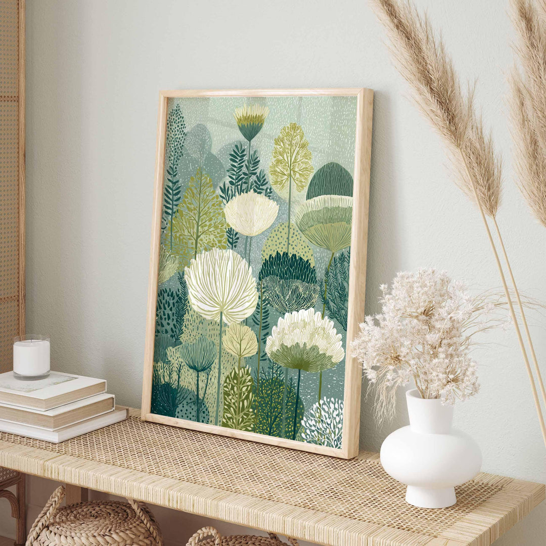 Abstract Plant Wall Art, Tall Garden Flowers Print, Neutral Cream Cow Parsley Poster, Botanical Wildflower Picture, Meadow Field Art Decor