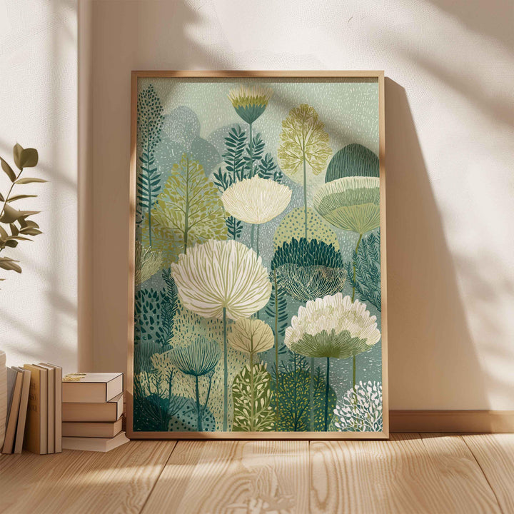 Abstract Plant Wall Art, Tall Garden Flowers Print, Neutral Cream Cow Parsley Poster, Botanical Wildflower Picture, Meadow Field Art Decor