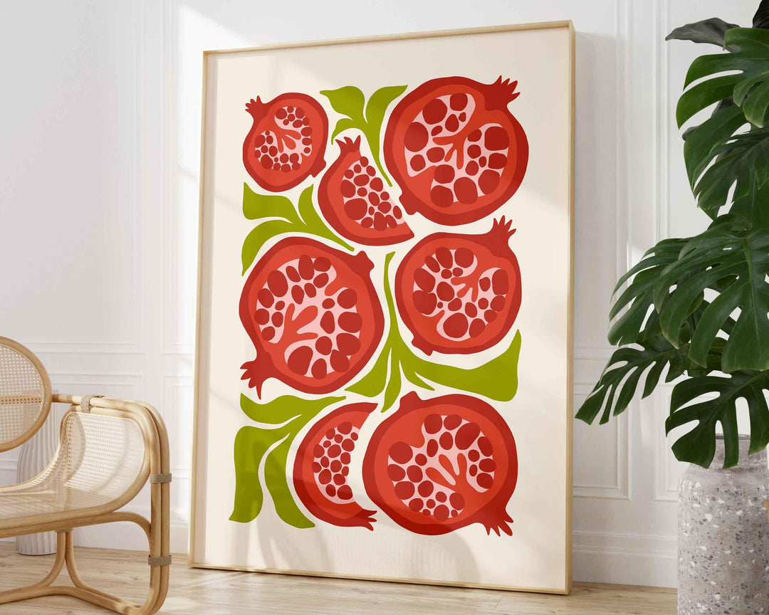 Pomegranate Matisse Style Fruit Print, Abstract Mid Century Fruit Poster, Chef Cooks Gift Kitchen Decor, Modern Food Illustration Wall Art
