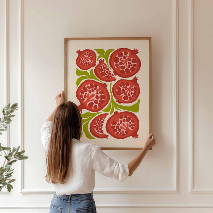 Pomegranate Matisse Style Fruit Print, Abstract Mid Century Fruit Poster, Chef Cooks Gift Kitchen Decor, Modern Food Illustration Wall Art