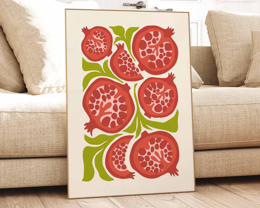 Pomegranate Matisse Style Fruit Print, Abstract Mid Century Fruit Poster, Chef Cooks Gift Kitchen Decor, Modern Food Illustration Wall Art