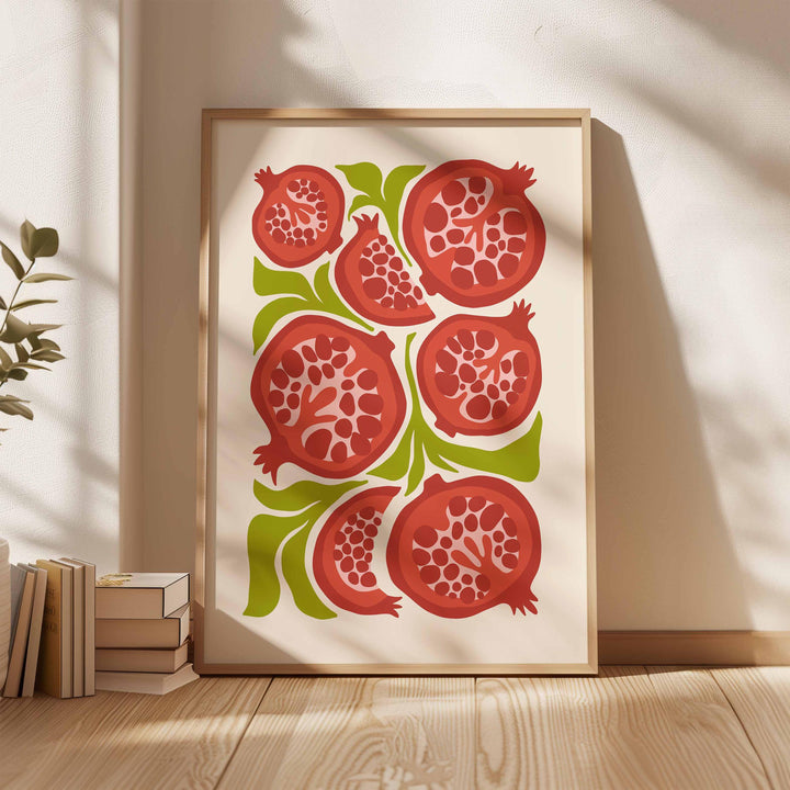 Pomegranate Matisse Style Fruit Print, Abstract Mid Century Fruit Poster, Chef Cooks Gift Kitchen Decor, Modern Food Illustration Wall Art