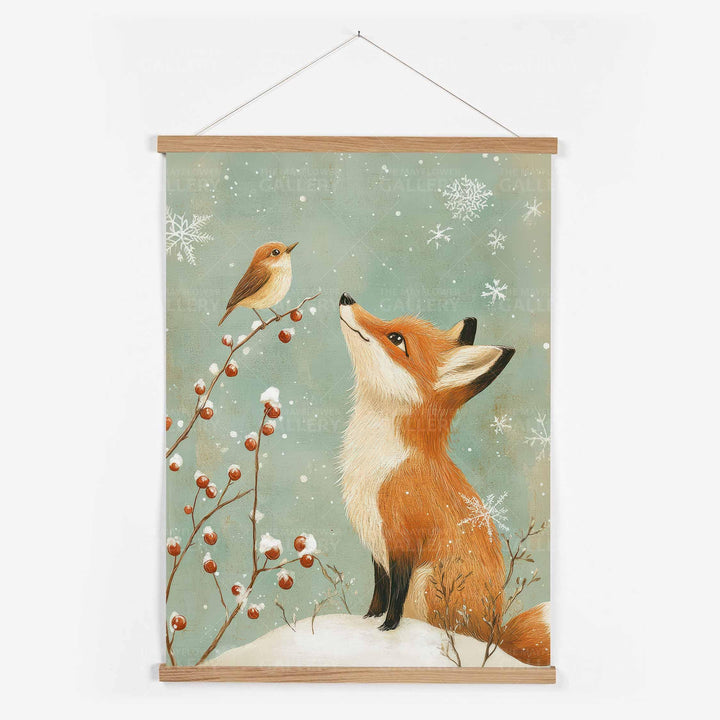Winter Fox Whimsical Vintage Christmas Print, Winter Holiday Season Wall Decor, Unique Seasonal Gift Idea, Kids Cute Nursery Animal Poster