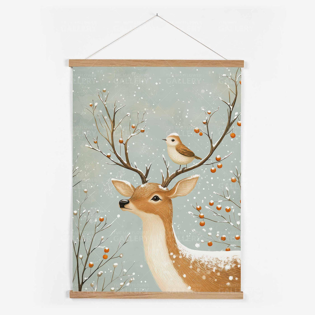 Winter Deer Whimsical Vintage Christmas Print, Holiday Season Wall Decor, Unique Gift Idea, Kids Cute Nursery Animal Poster, Woodland Art