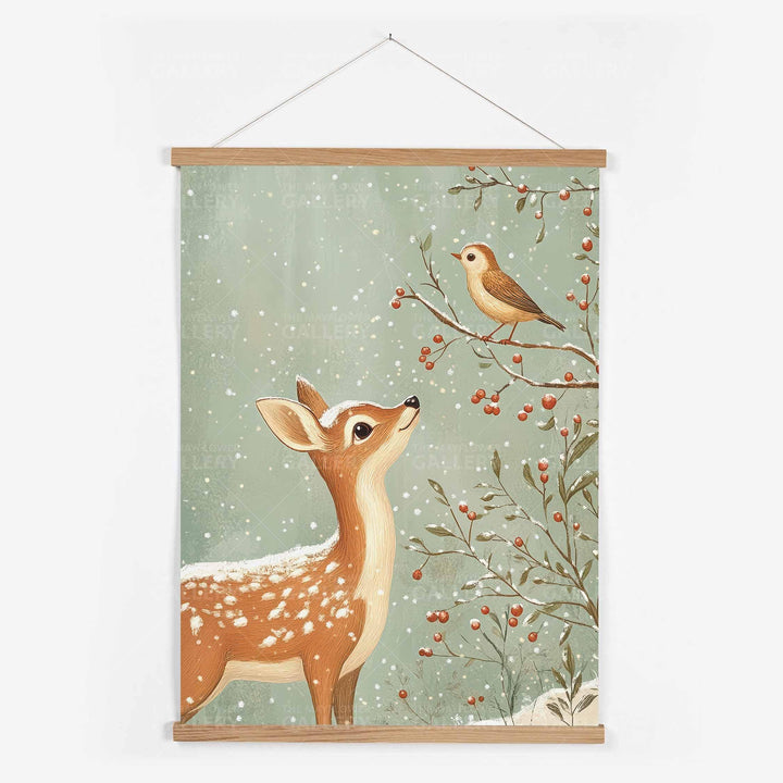 Winter Deer Whimsical Vintage Christmas Print, Holiday Season Wall Decor, Unique Gift Idea, Kids Cute Nursery Woodland Animal Poster Art