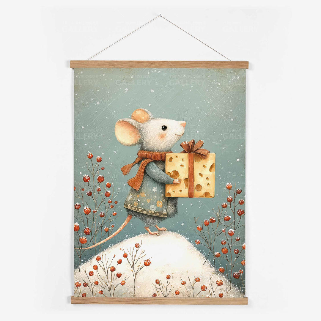 Winter Mouse Whimsical Vintage Christmas Print, Holiday Season Decor, Unique Festive Gift Idea, Kids Cute Nursery Animal Poster, Snow Art