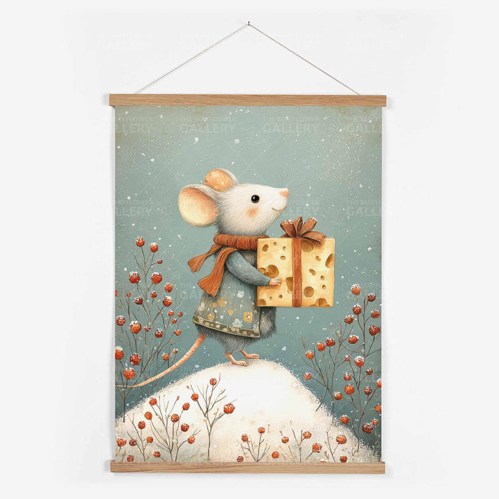 Winter Mouse Whimsical Vintage Christmas Print, Holiday Season Decor, Unique Festive Gift Idea, Kids Cute Nursery Animal Poster, Snow Art