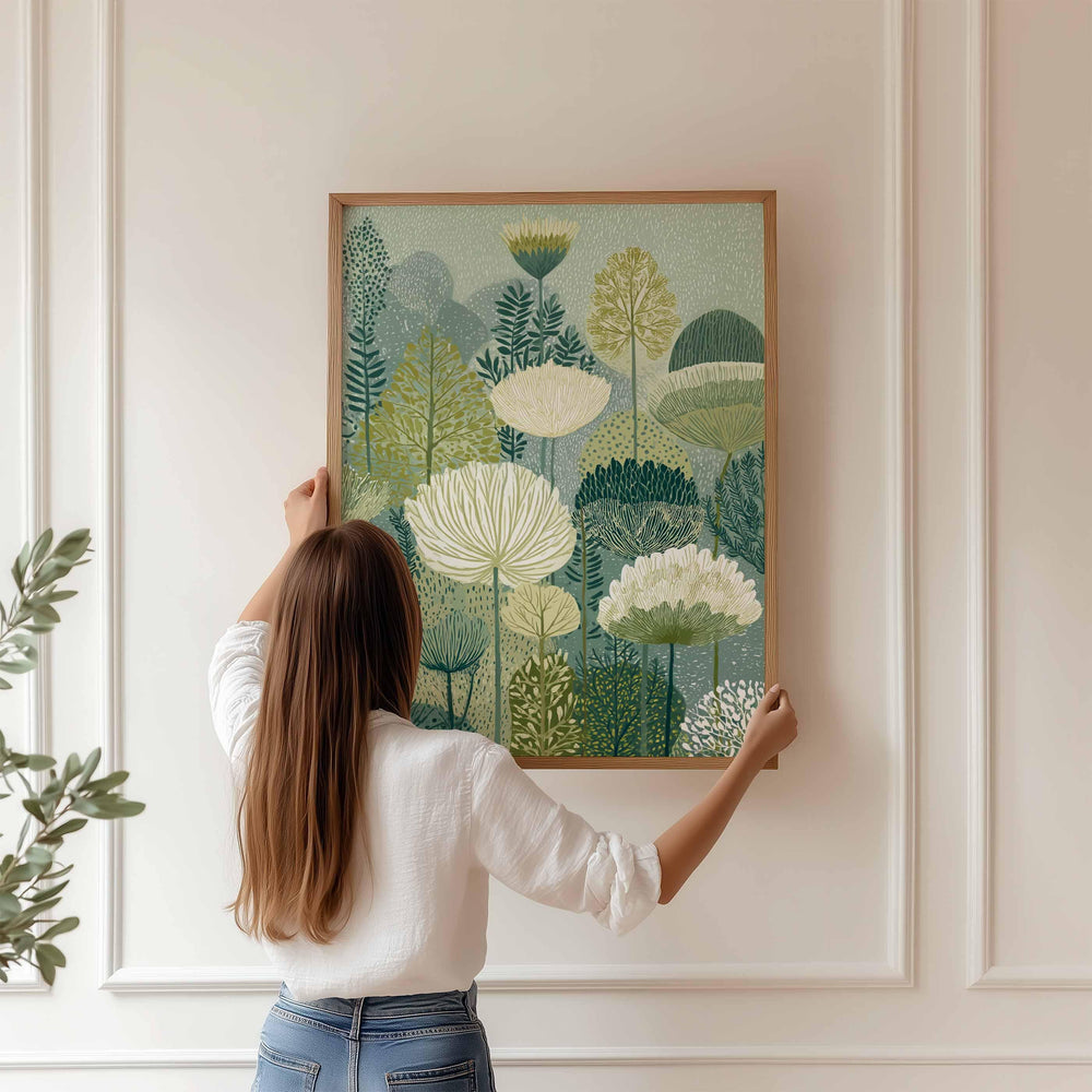 Abstract Plant Wall Art, Tall Garden Flowers Print, Neutral Cream Cow Parsley Poster, Botanical Wildflower Picture, Meadow Field Art Decor