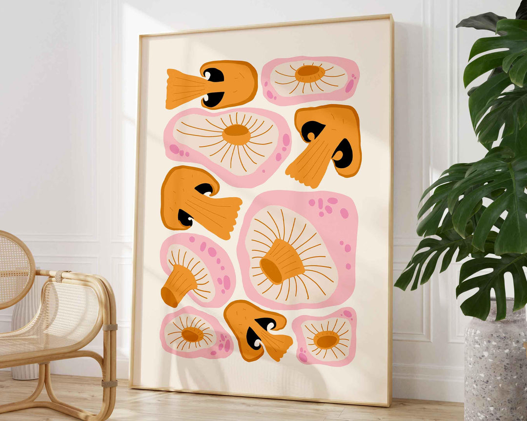 Mushroom Matisse Minimalist Style Print, Abstract Mid Century Fruit Poster, Chef Cooks Gift Kitchen Decor, Modern Food Illustration Wall Art