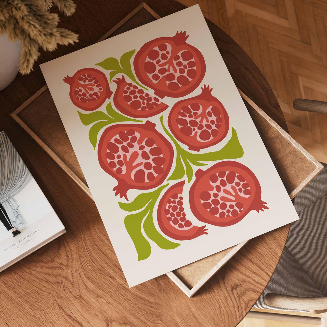 Pomegranate Matisse Style Fruit Print, Abstract Mid Century Fruit Poster, Chef Cooks Gift Kitchen Decor, Modern Food Illustration Wall Art