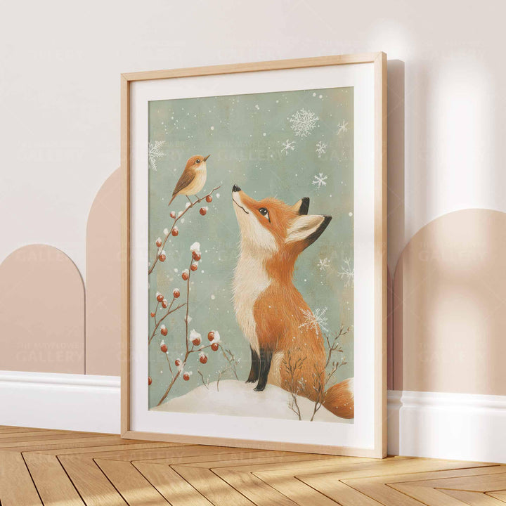 Winter Fox Whimsical Vintage Christmas Print, Winter Holiday Season Wall Decor, Unique Seasonal Gift Idea, Kids Cute Nursery Animal Poster