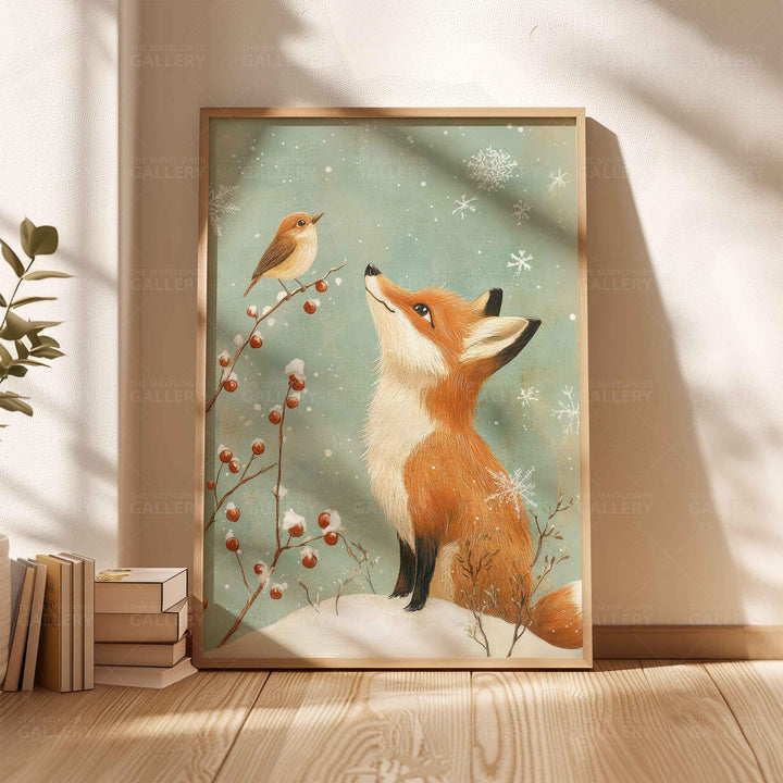 Winter Fox Whimsical Vintage Christmas Print, Winter Holiday Season Wall Decor, Unique Seasonal Gift Idea, Kids Cute Nursery Animal Poster