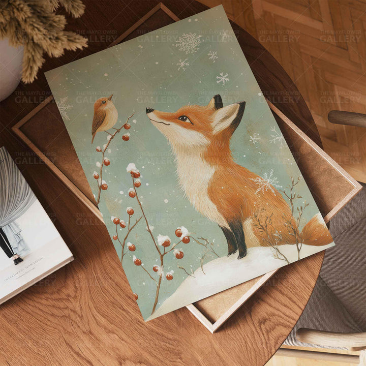 Winter Fox Whimsical Vintage Christmas Print, Winter Holiday Season Wall Decor, Unique Seasonal Gift Idea, Kids Cute Nursery Animal Poster
