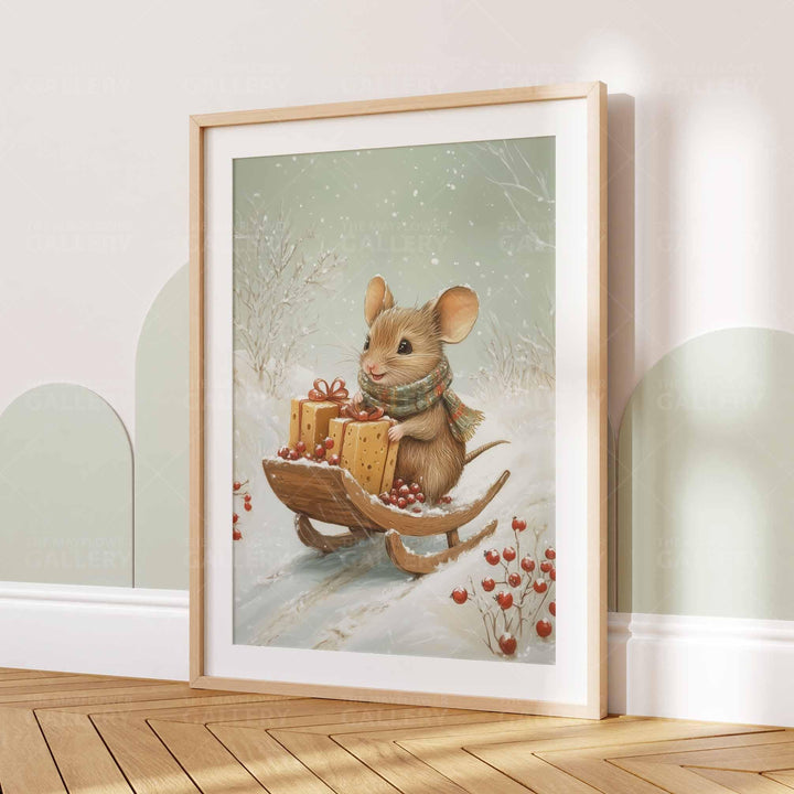 Winter Mouse Whimsical Vintage Christmas Print, Holiday Season Decor, Unique Christmas Gift Idea, Kids Cute Nursery Animal Poster, Snow Art