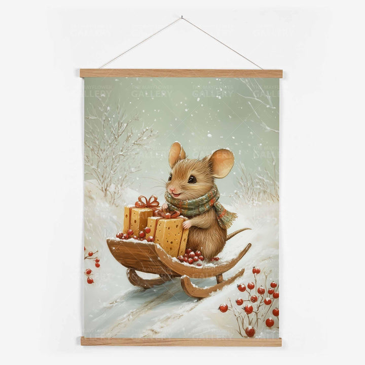 Winter Mouse Whimsical Vintage Christmas Print, Holiday Season Decor, Unique Christmas Gift Idea, Kids Cute Nursery Animal Poster, Snow Art
