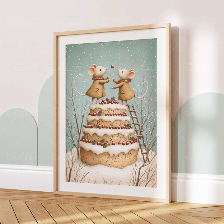 Winter Mouse Whimsical Vintage Christmas Print, Holiday Season Decor, Unique Festive Gift Idea, Kids Cute Nursery Animal Poster, Snow Art