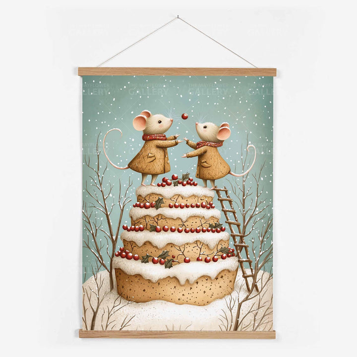 Winter Mouse Whimsical Vintage Christmas Print, Holiday Season Decor, Unique Festive Gift Idea, Kids Cute Nursery Animal Poster, Snow Art