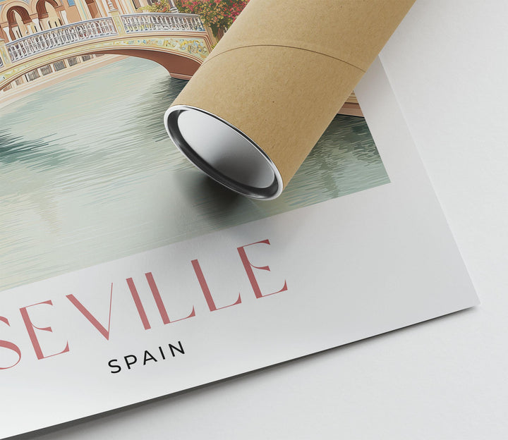 Seville Travel Art Print, Spain Plaza de Espana Pastel Watercolour Wall Art, Andalusia Neutral Canal Home Decor, Maria Luisa Park Poster