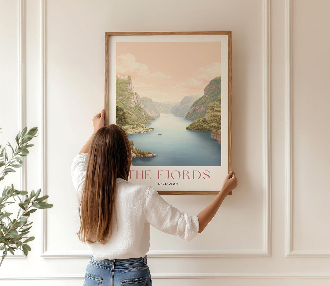 The Fjords Travel Art Print, Norway Pastel Landscape Watercolour Wall Art, Neutral Nordic Home Decor, Soft Norwegian Ancient Glacier Poster