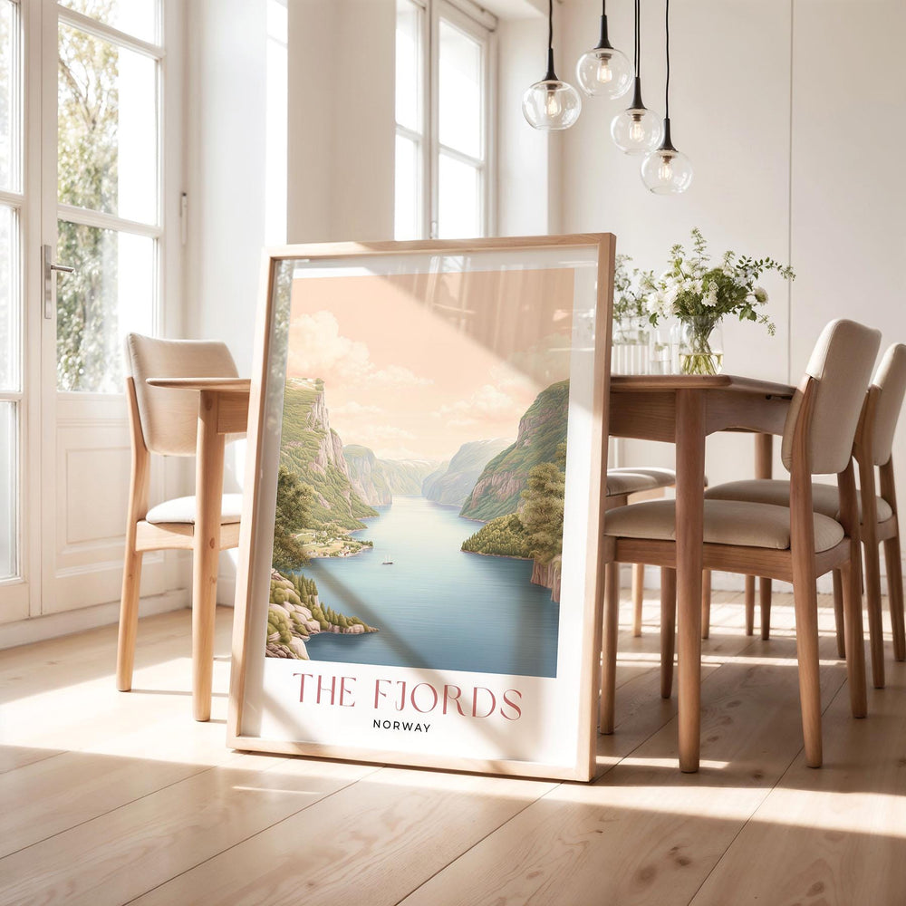 The Fjords Travel Art Print, Norway Pastel Landscape Watercolour Wall Art, Neutral Nordic Home Decor, Soft Norwegian Ancient Glacier Poster
