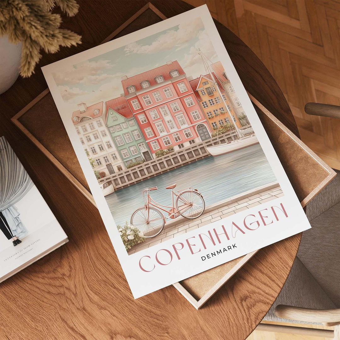 Copenhagen Travel Art Print, Denmark Waterfront Watercolour Wall Art, Pastel Hygge Coastal Islands Home Decor, European Capital Canal Poster