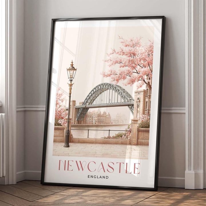 Newcastle Travel Art Print, Tyne Bridge Pastel Watercolour Wall Art, Geordie Art Lovers Gift, Newcastle City Pink Beige Home Decor