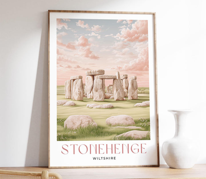Stonehenge Travel Art Print, Wiltshire Solstice Watercolour Wall Art, Pastel Ancient Mystical Home Decor, Neutral Spiritual Monument Poster