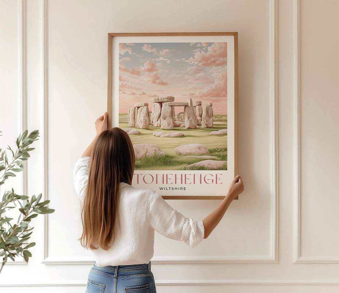 Stonehenge Travel Art Print, Wiltshire Solstice Watercolour Wall Art, Pastel Ancient Mystical Home Decor, Neutral Spiritual Monument Poster